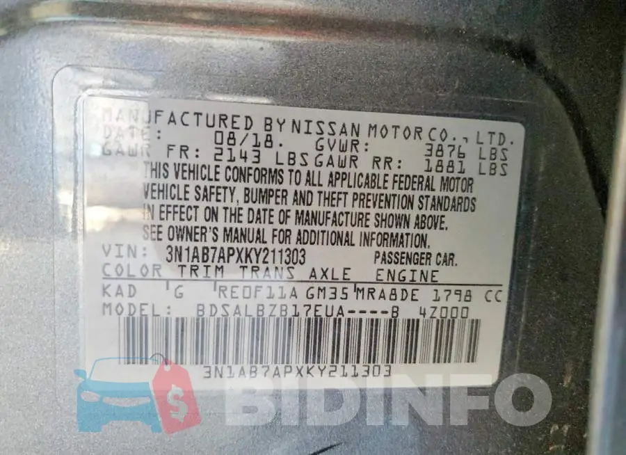 3N1AB7APXKY211303 Photo# 13