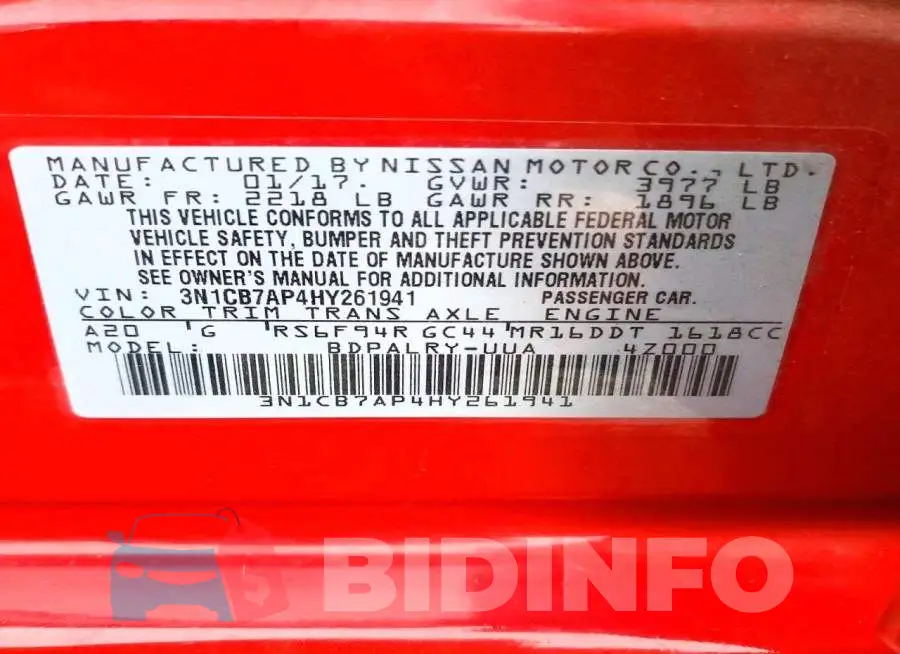 3N1CB7AP4HY261941 Photo# 13