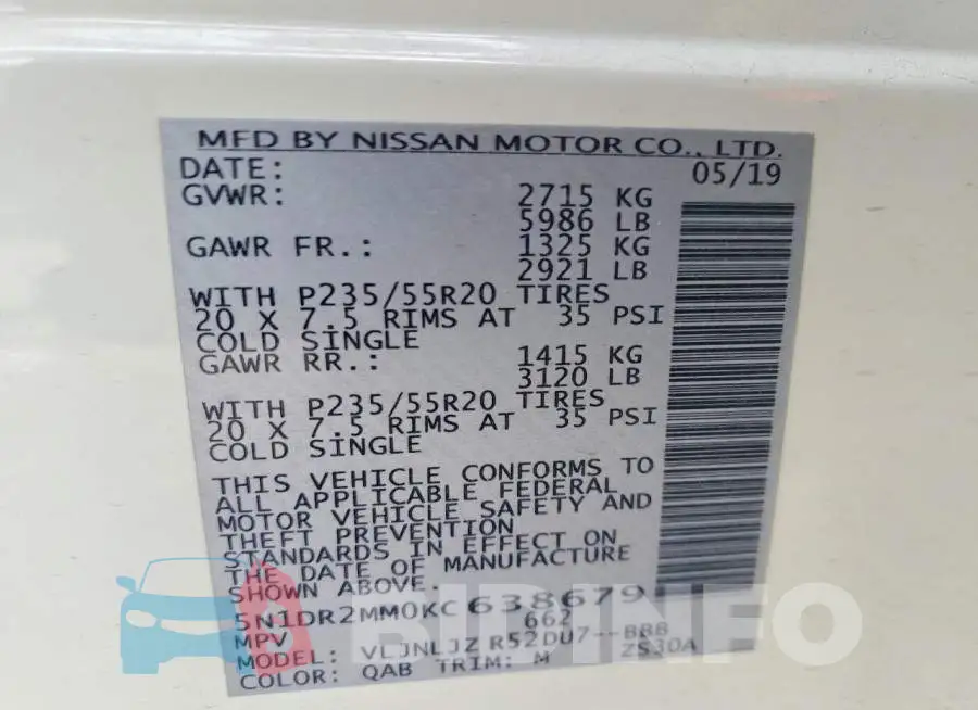 5N1DR2MM0KC638679 Photo# 13