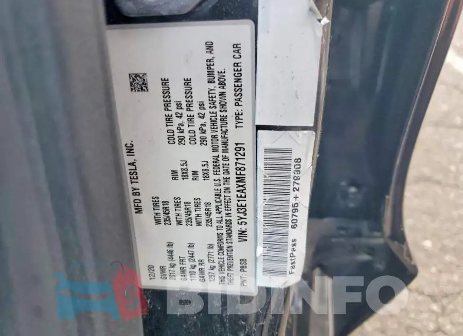 5YJ3E1EAXMF871291 Photo# 13