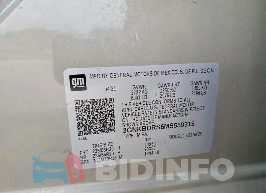3GNKBDRS6MS559315 Photo# 13