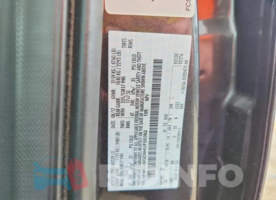 1FMCU9GD9HUF00382 Photo# 13
