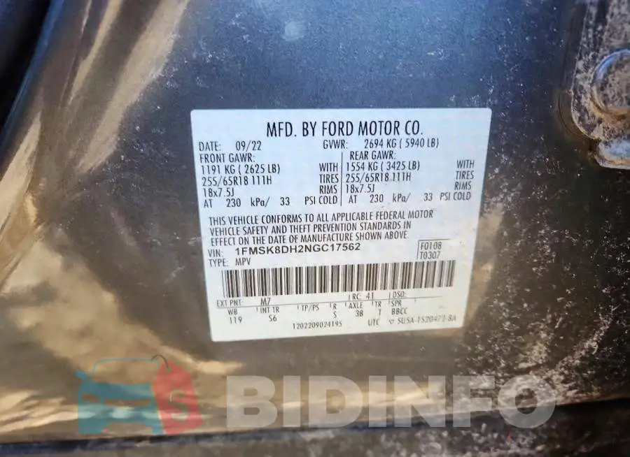 1FMSK8DH2NGC17562 Photo# 13