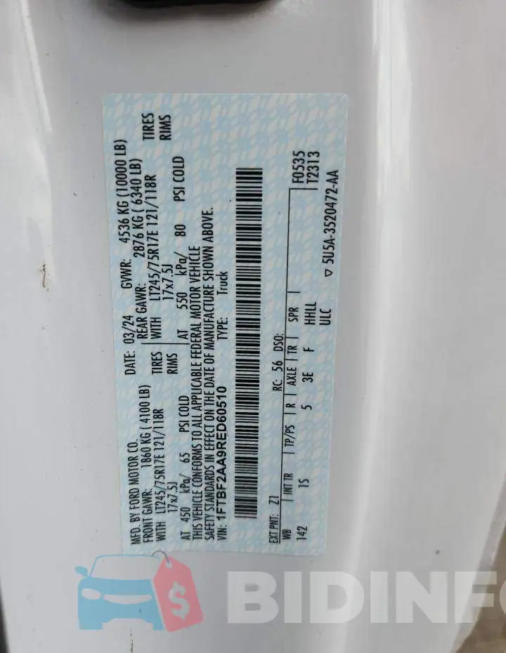 1FTBF2AA9RED60510 Photo# 12