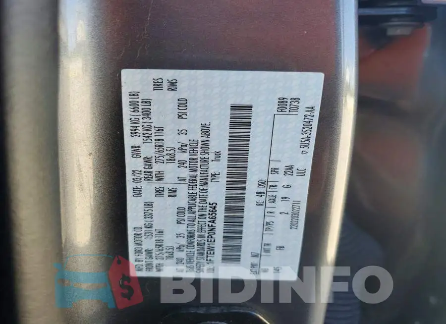 1FTEW1EP0NFA65645 Photo# 12