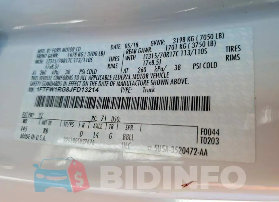 1FTFW1RG8JFD13214 Photo# 12