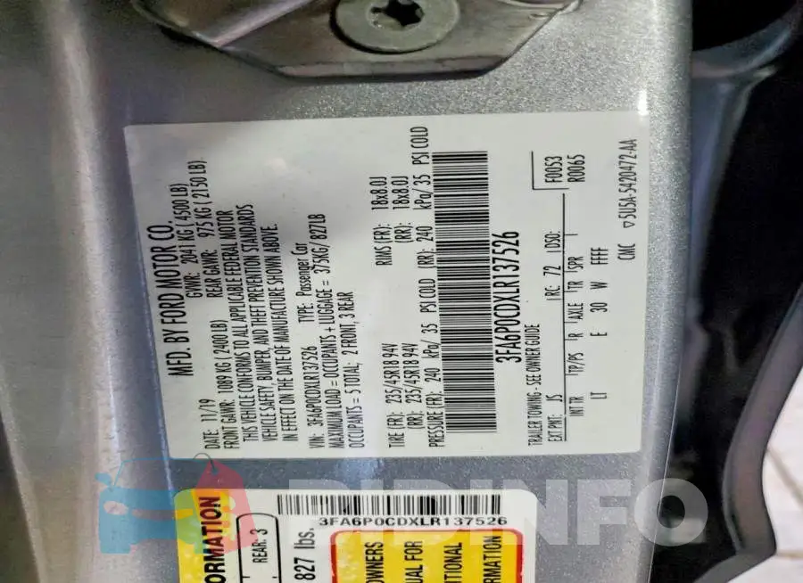 3FA6P0CDXLR137526 Photo# 13
