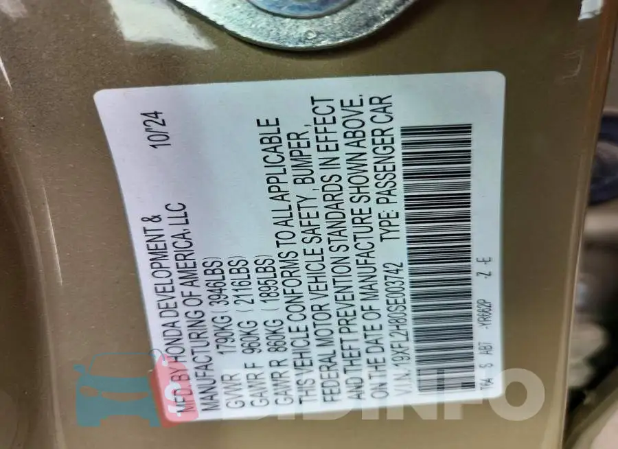 19XFL2H80SE003742 Photo# 12