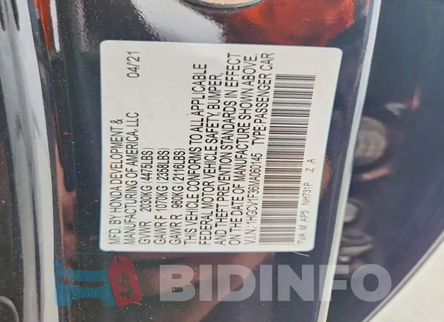 1HGCV1F36MA060145 Photo# 12