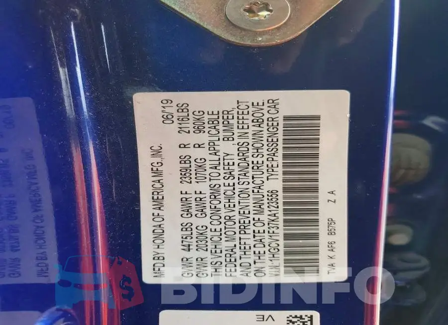 1HGCV1F37KA123556 Photo# 13