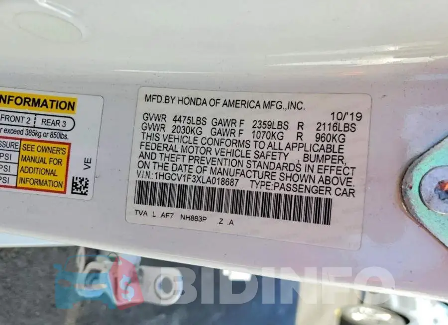 1HGCV1F3XLA018687 Photo# 13