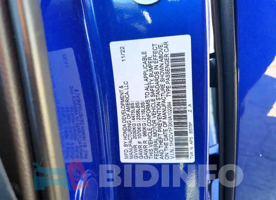 1HGCV1F3XNA102284 Photo# 12