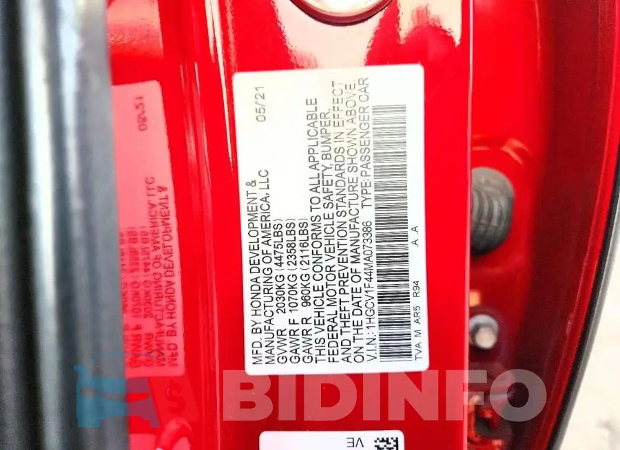 1HGCV1F44MA073386 Photo# 12