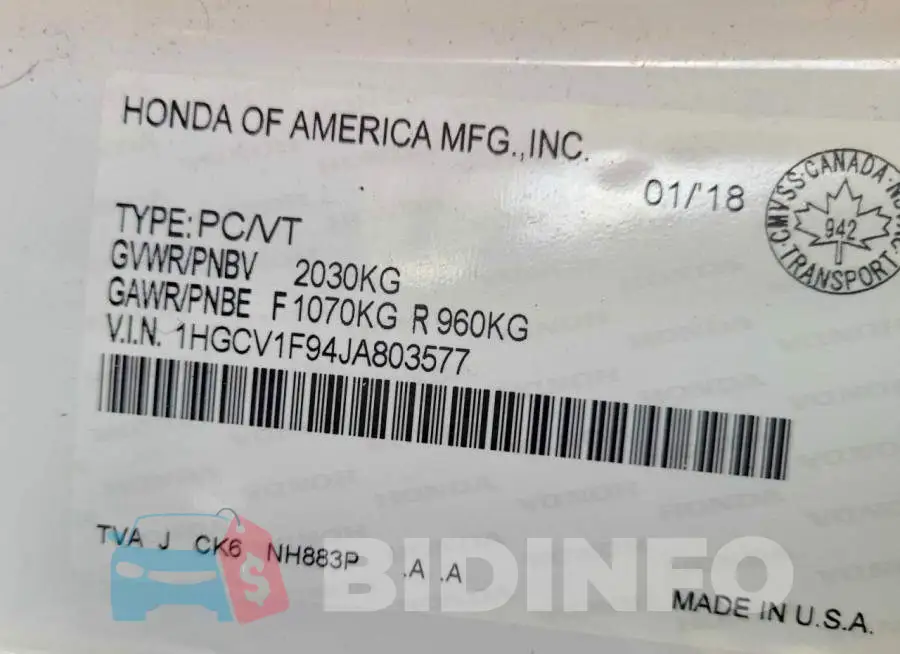 1HGCV1F94JA803577 Photo# 10