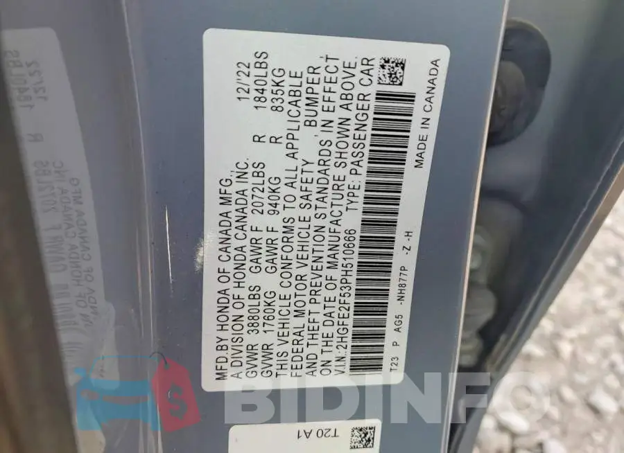 2HGFE2F53PH510666 Photo# 12