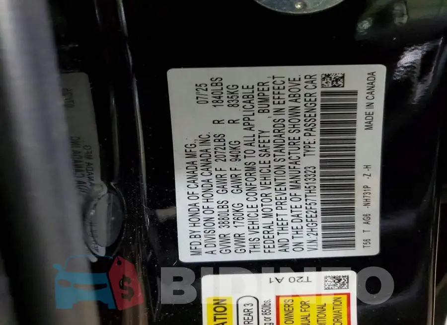 2HGFE2F57TH513323 Photo# 12