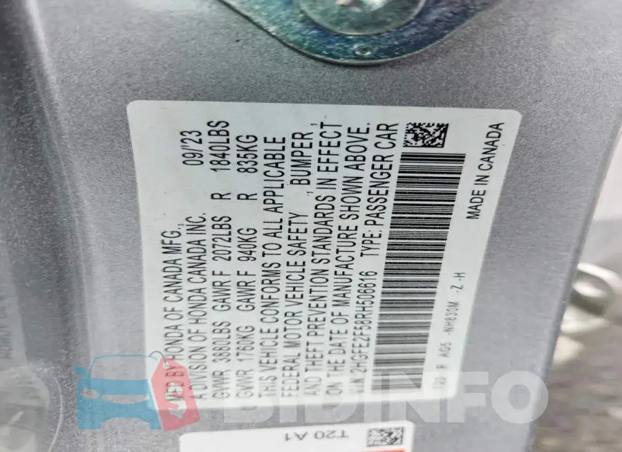2HGFE2F58RH506616 Photo# 13