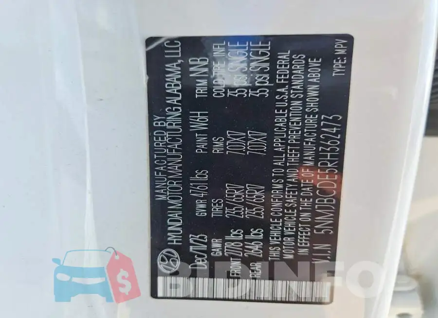5NMJBCDE5RH362473 Photo# 13