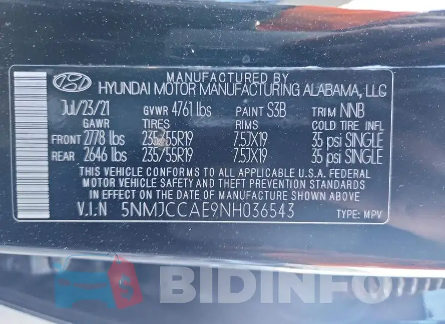 5NMJCCAE9NH036543 Photo# 13