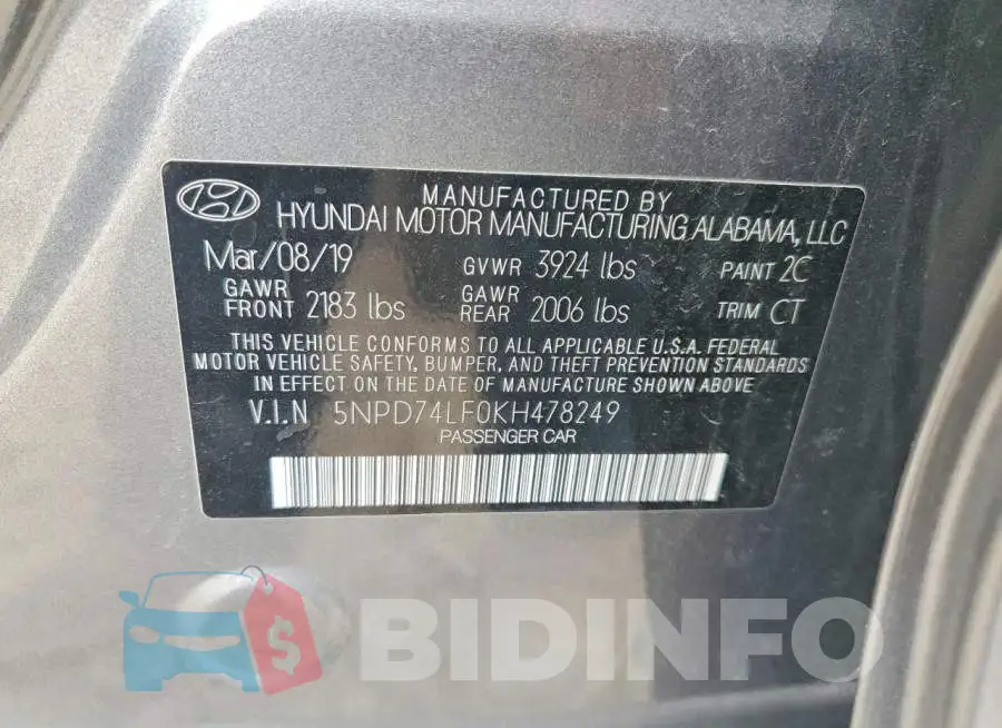 5NPD74LF0KH478249 Photo# 12