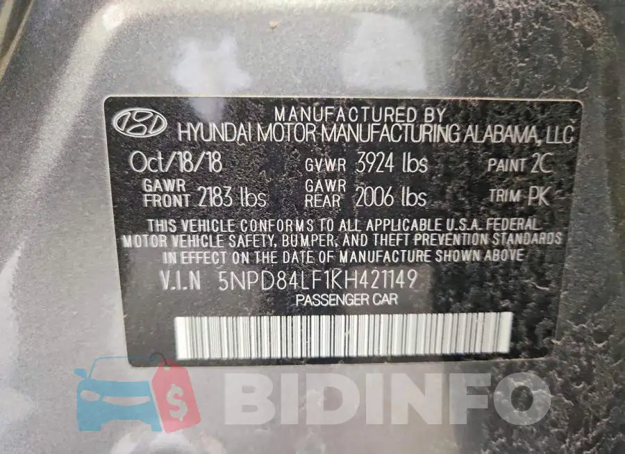 5NPD84LF1KH421149 Photo# 12