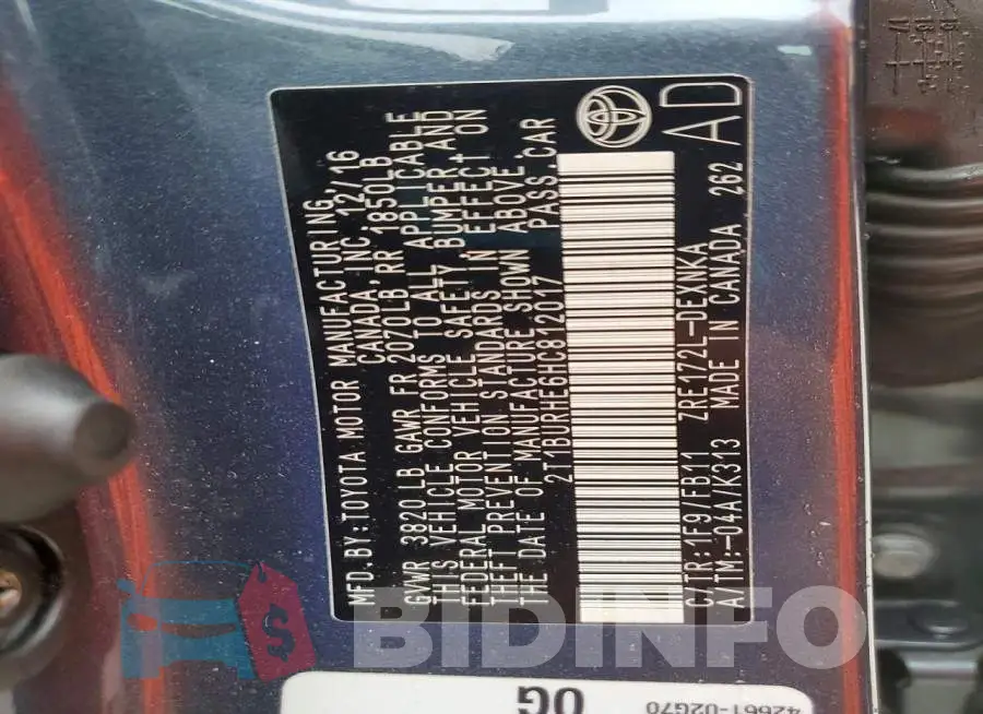 2T1BURHE6HC812017 Photo# 12