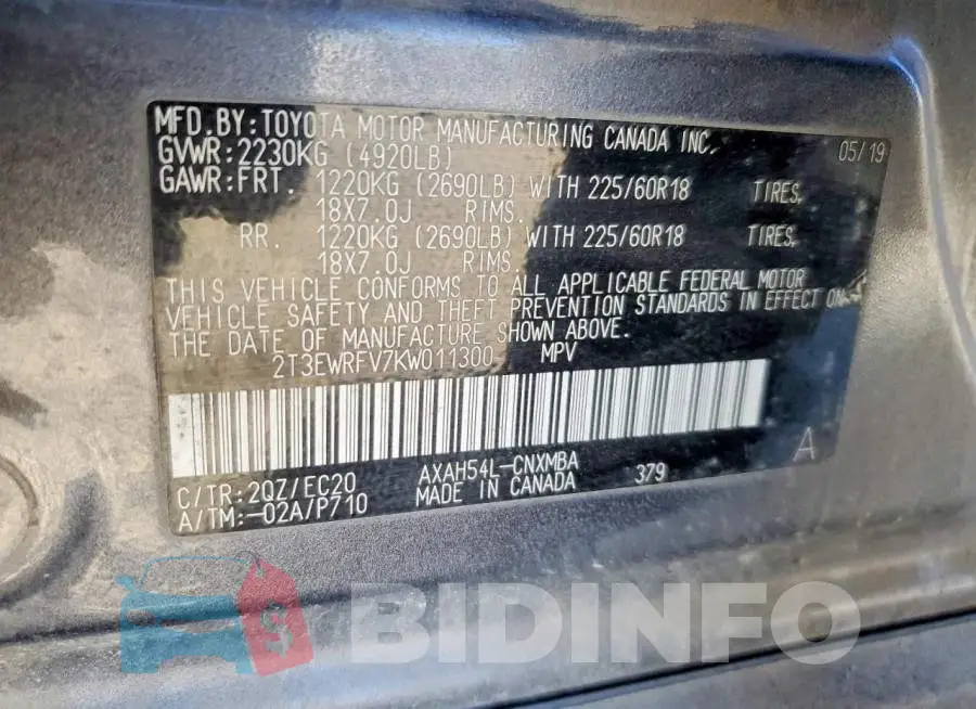 2T3EWRFV7KW011300 Photo# 13