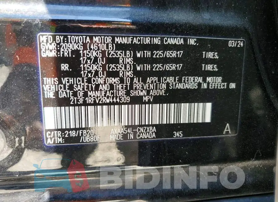 2T3F1RFV2RW444309 Photo# 12