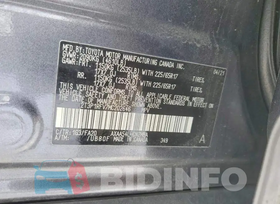 2T3P1RFV7MC202646 Photo# 13