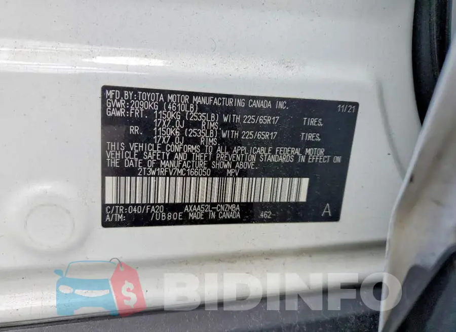 2T3W1RFV7MC166050 Photo# 13