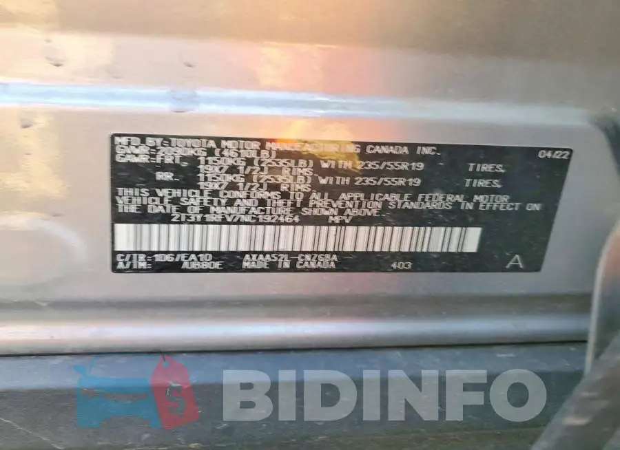 2T3Y1RFV7NC192464 Photo# 14