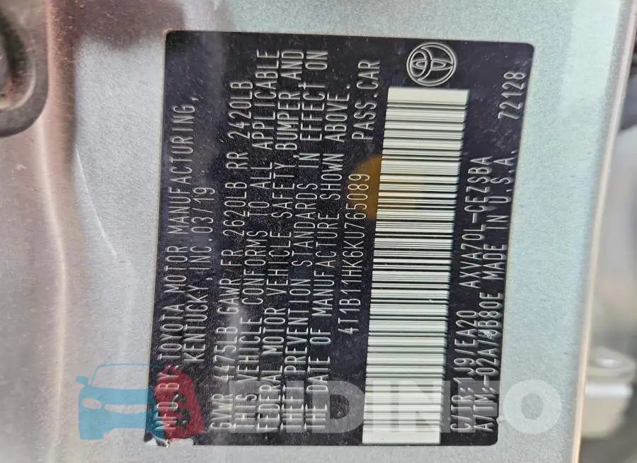 4T1B11HK6KU765089 Photo# 13