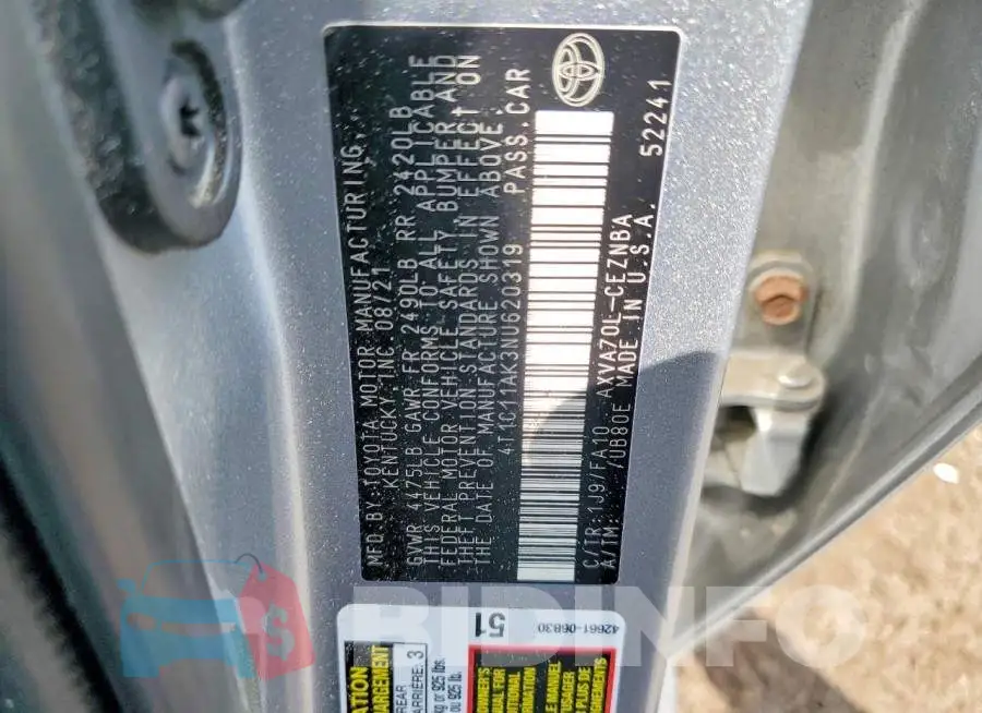 4T1C11AK3NU620319 Photo# 12