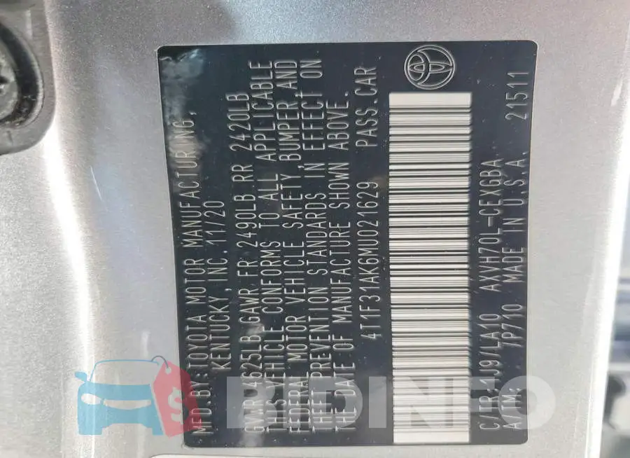4T1F31AK6MU021629 Photo# 13
