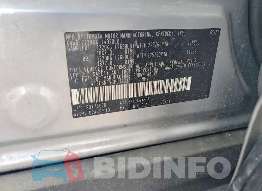 4T3E6RFV3PU123311 Photo# 13