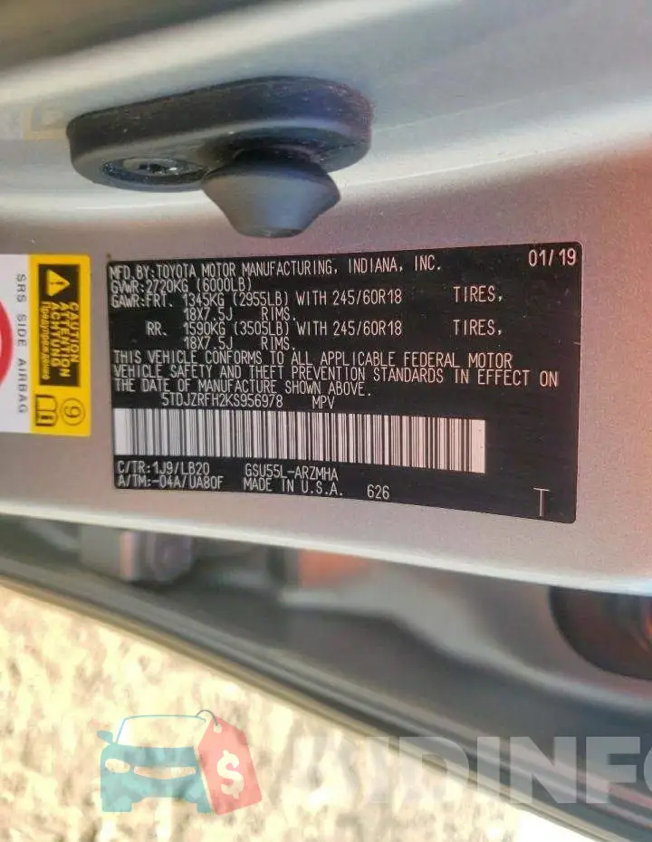 5TDJZRFH2KS956978 Photo# 13
