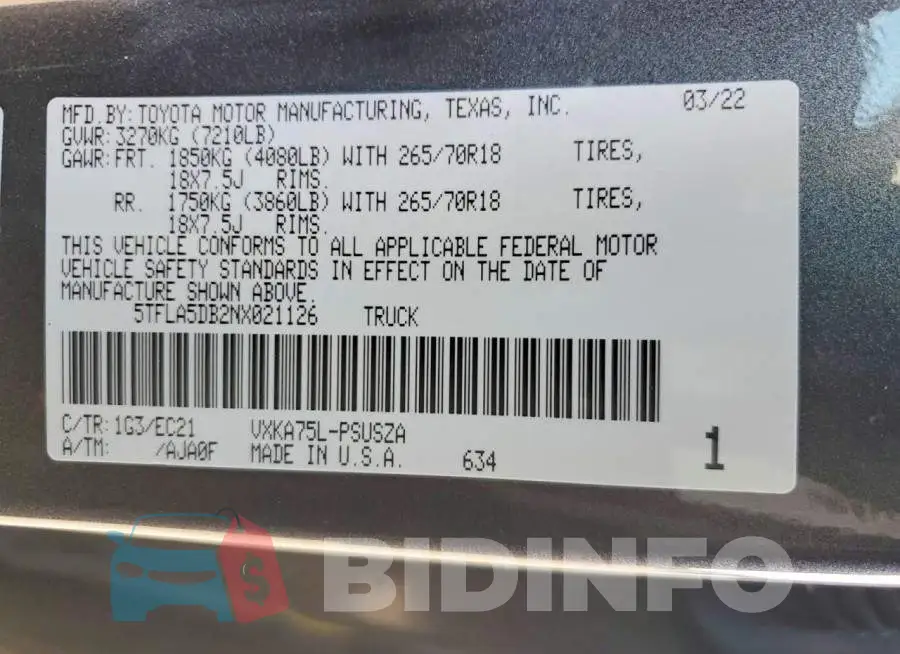 5TFLA5DB2NX021126 Photo# 12