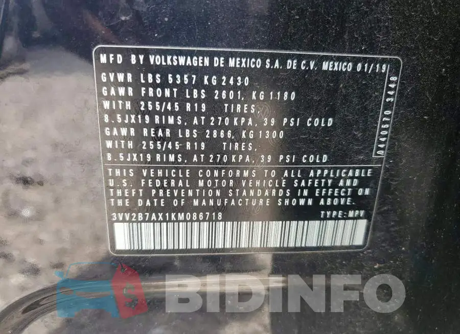 3VV2B7AX1KM086718 Photo# 13