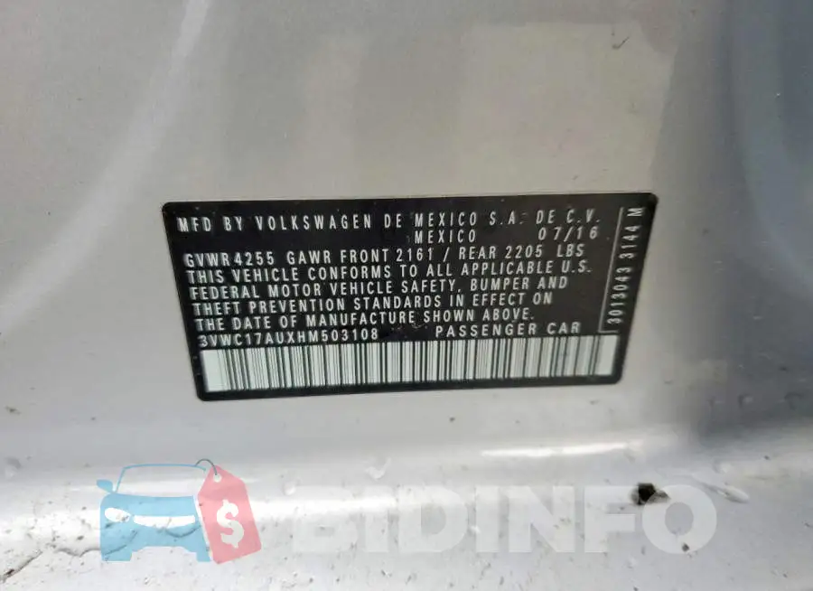 3VWC17AUXHM503108 Photo# 13
