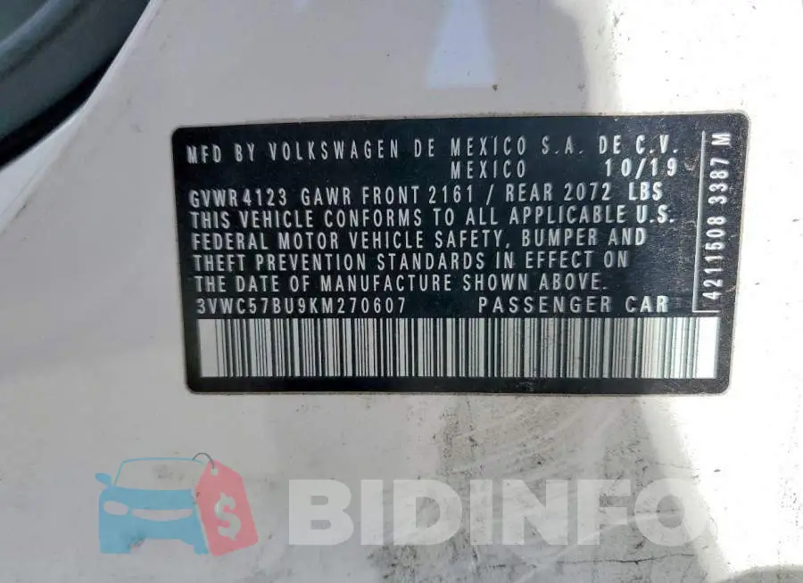 3VWC57BU9KM270607 Photo# 12