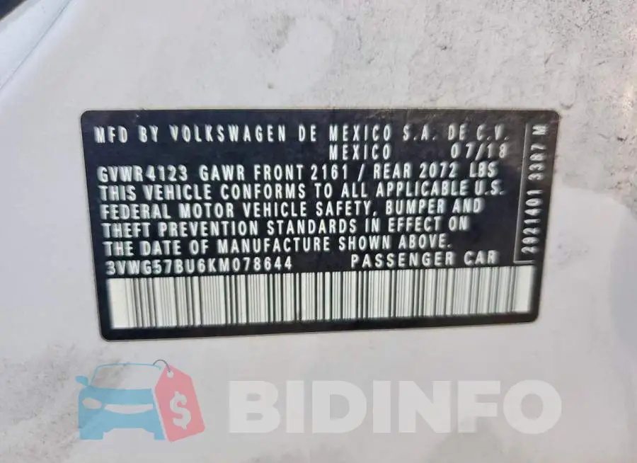 3VWG57BU6KM078644 Photo# 12