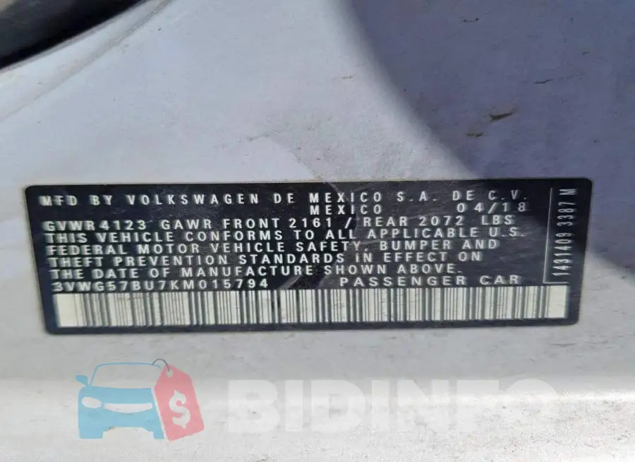 3VWG57BU7KM015794 Photo# 12