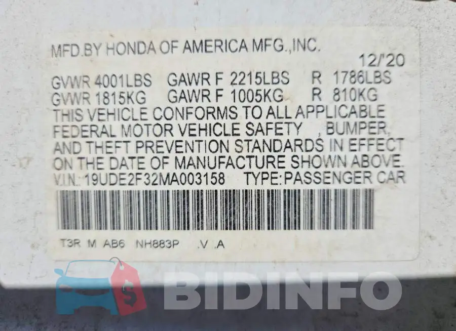 19UDE2F32MA003158 Photo# 12