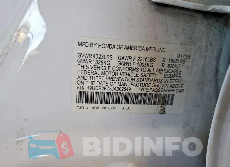 19UDE2F73JA002549 Photo# 12