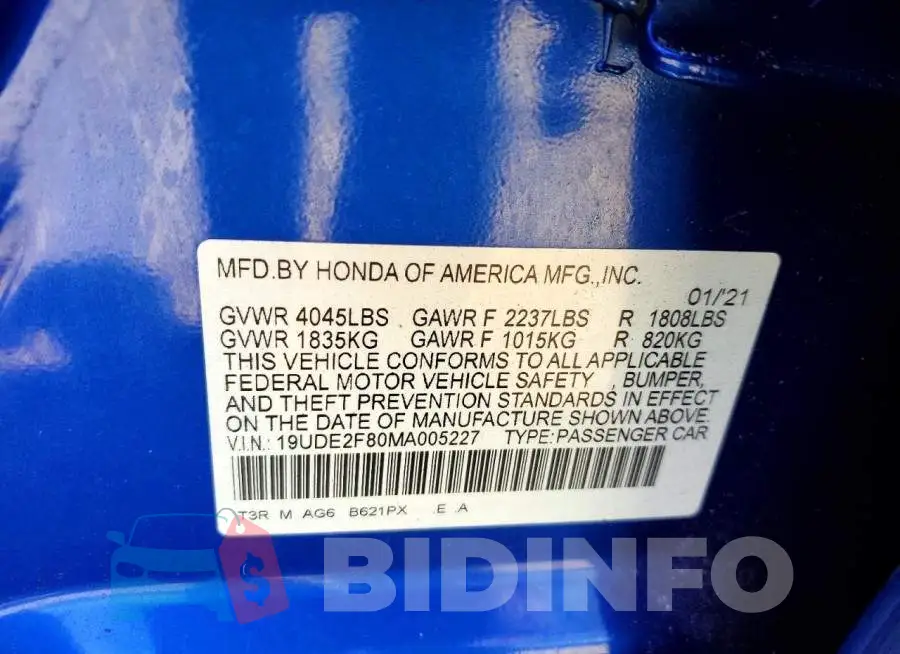 19UDE2F80MA005227 Photo# 13