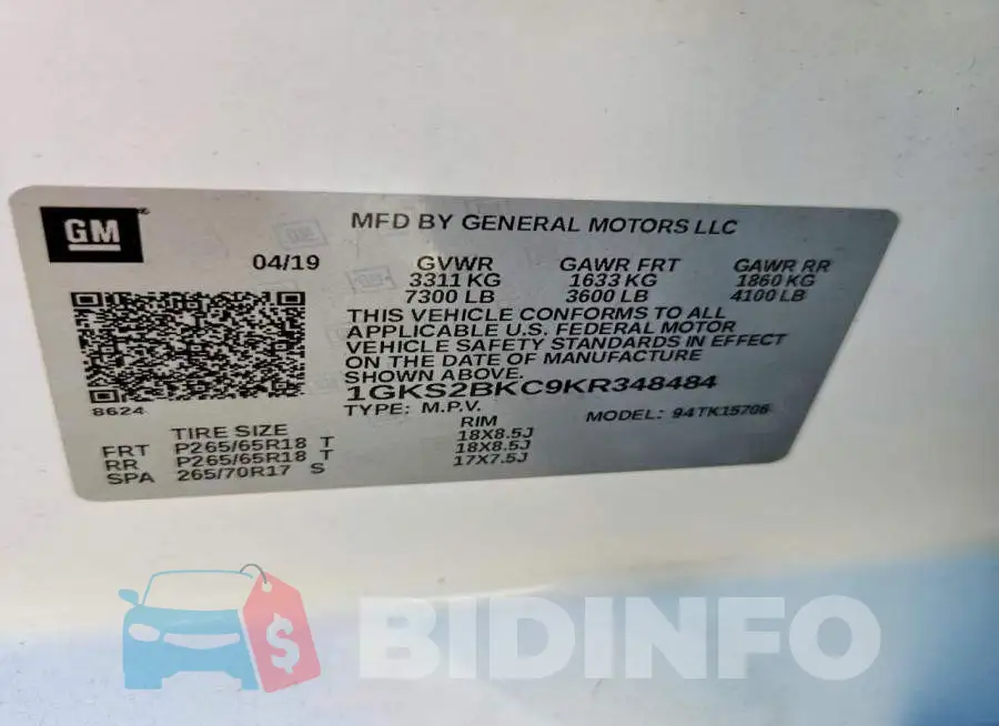 1GKS2BKC9KR348484 Photo# 13