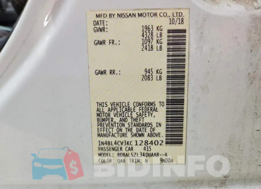 1N4BL4CV3KC128402 Photo# 12