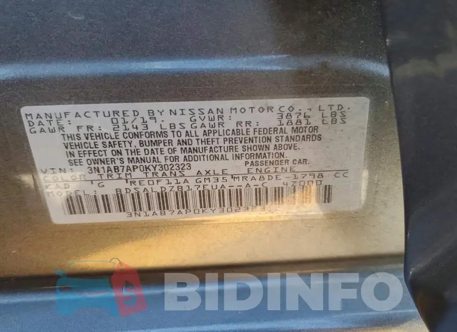 3N1AB7AP0KY302323 Photo# 12
