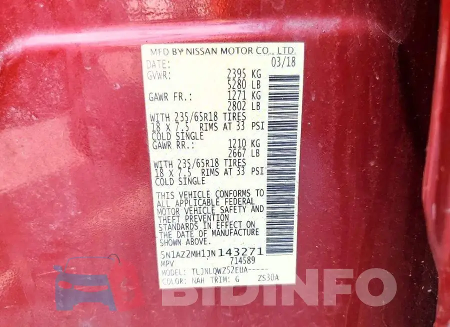 5N1AZ2MH1JN143271 Photo# 14