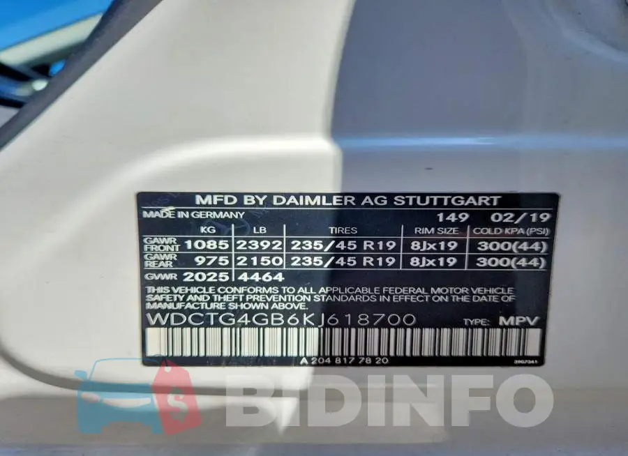 WDCTG4GB6KJ618700 Photo# 13